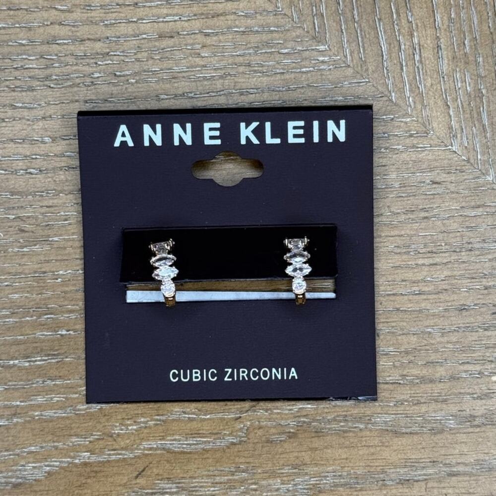 Anne Klein Gold Tone Cubic Zirconia Huggie Hoop Earrings CZ Cluster Hoops